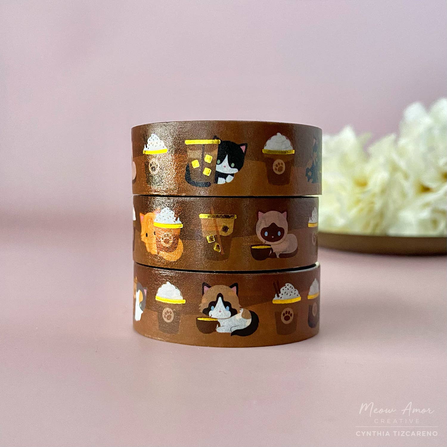 Coffee Cats Gold Foil Washi Tape by Meow Amor Creative | Papertail Fox