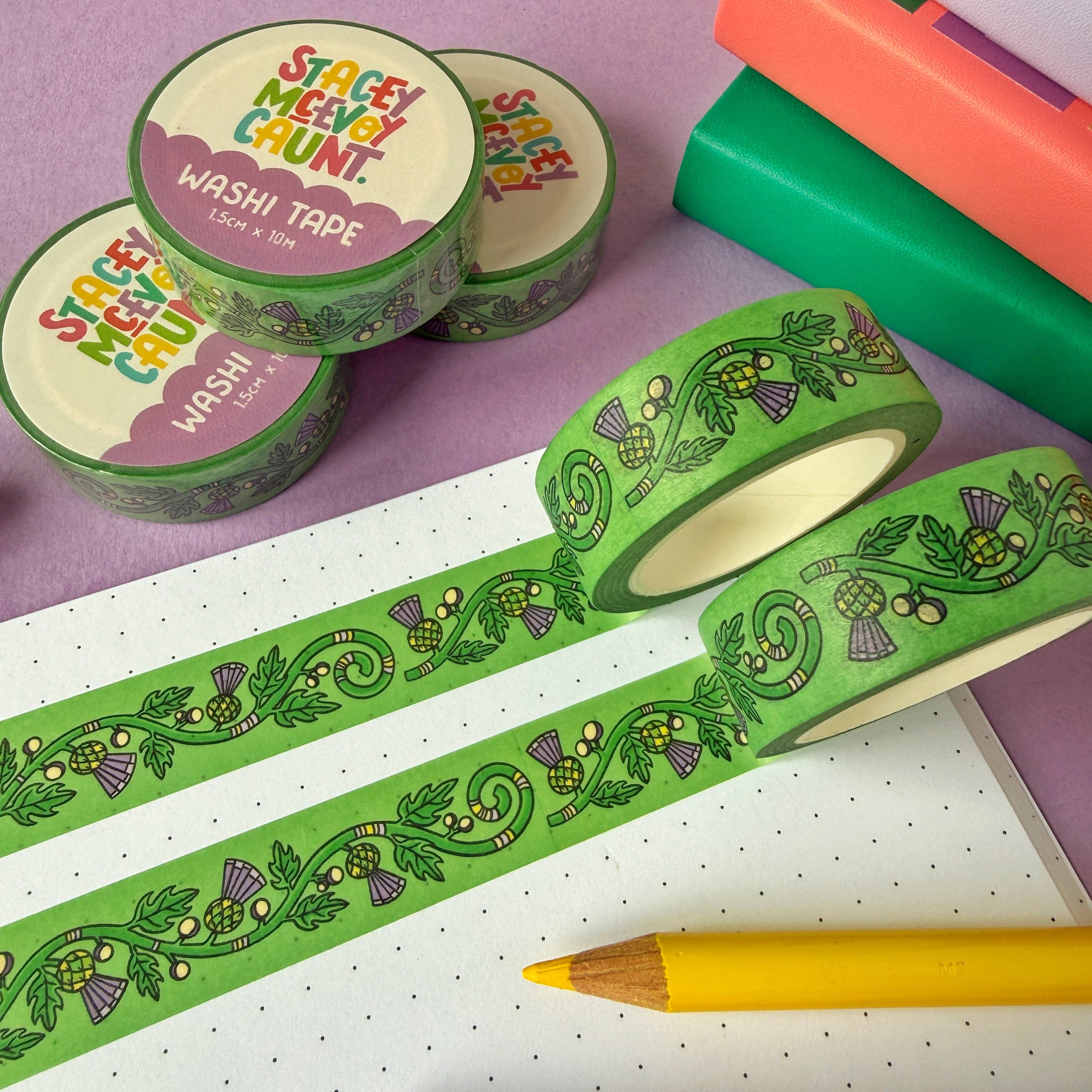 Thistle washi tape by Stacey McEvoy Caunt | green and purple thistle pattern | Papertail Fox