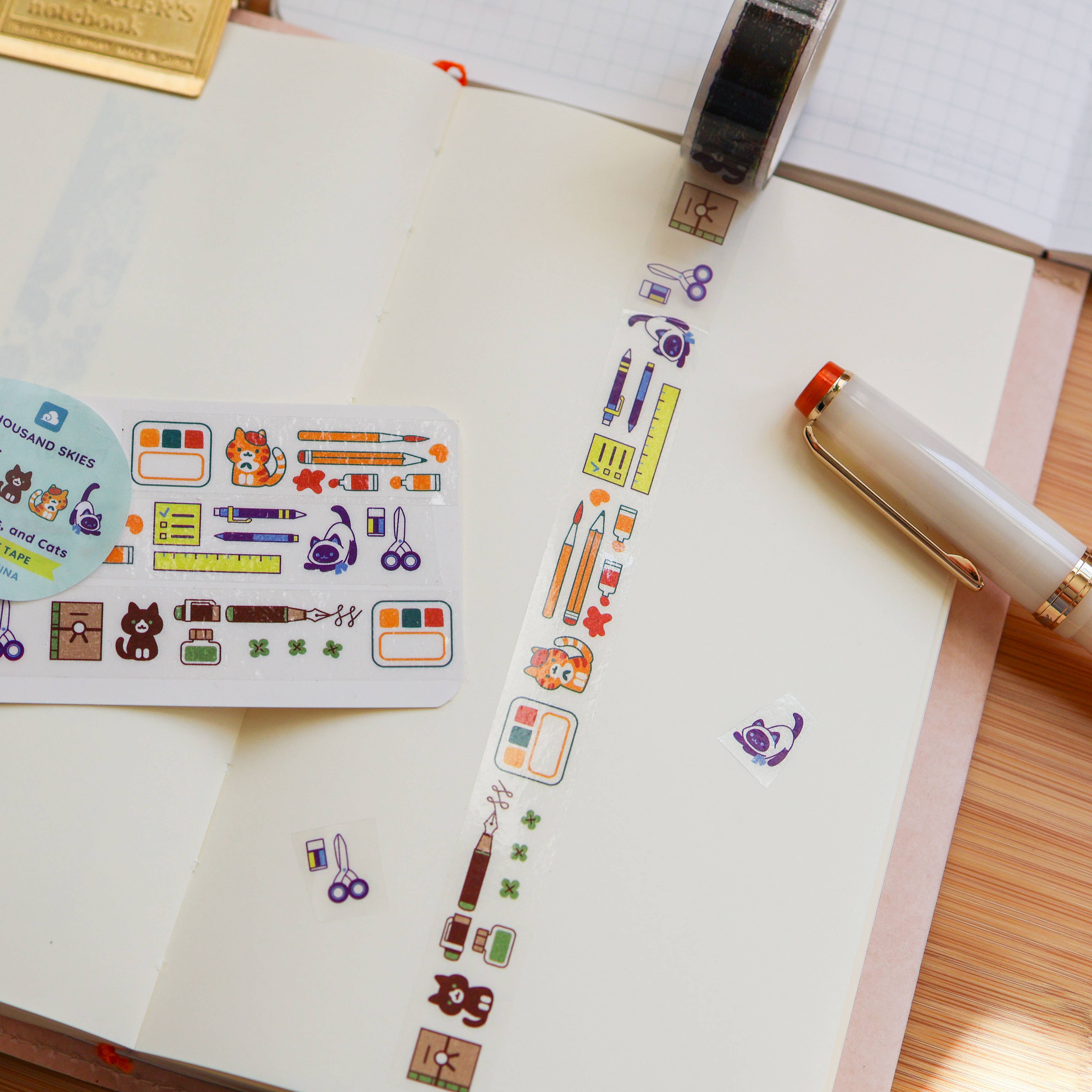 Brush, Pens, and Cats Clear PET Tape by Thousand Skies | Papertail Fox