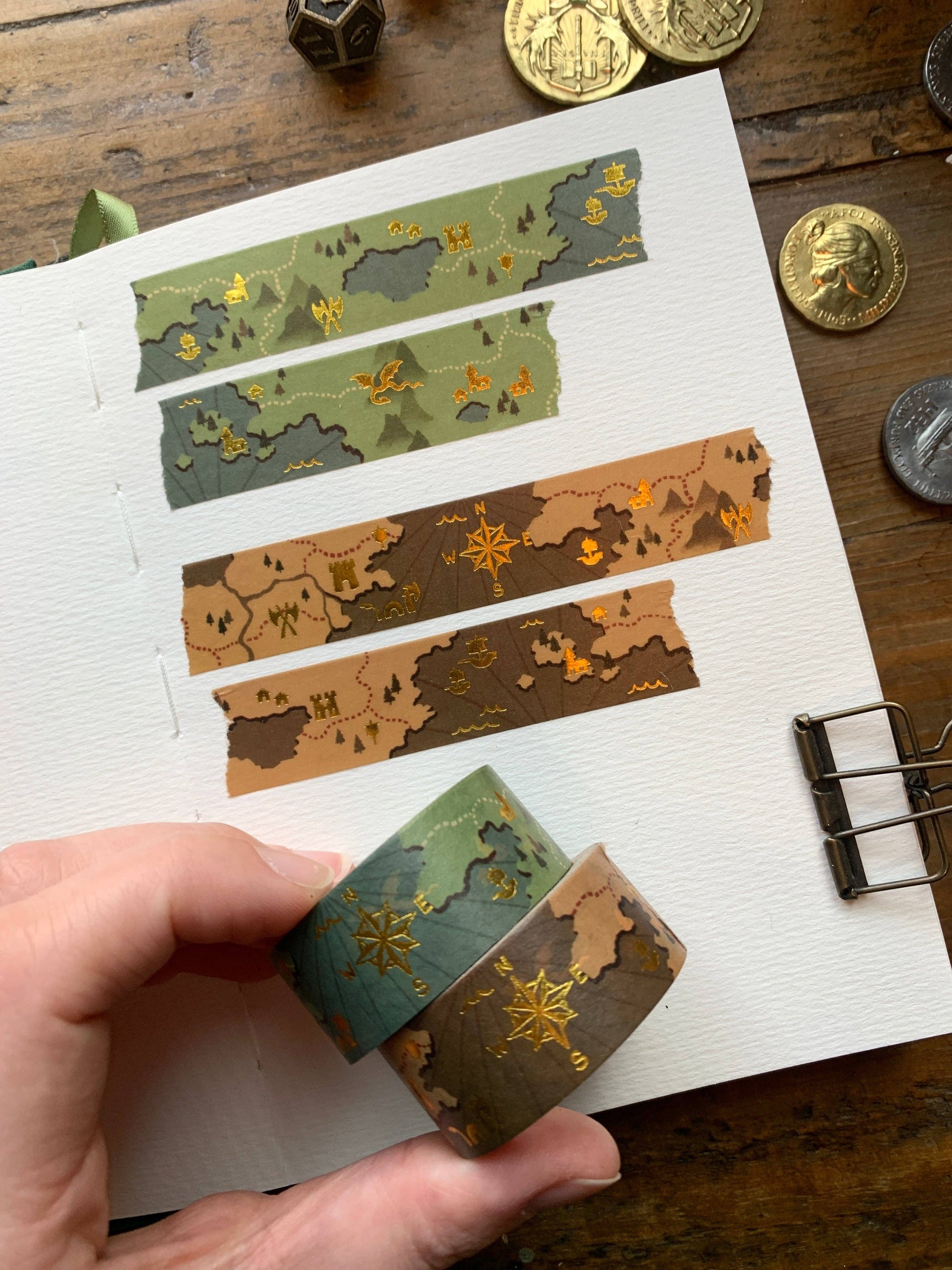 Fantasy Maps Gold Foil Washi Tape, Green by The Creeping Moon | Papertail Fox