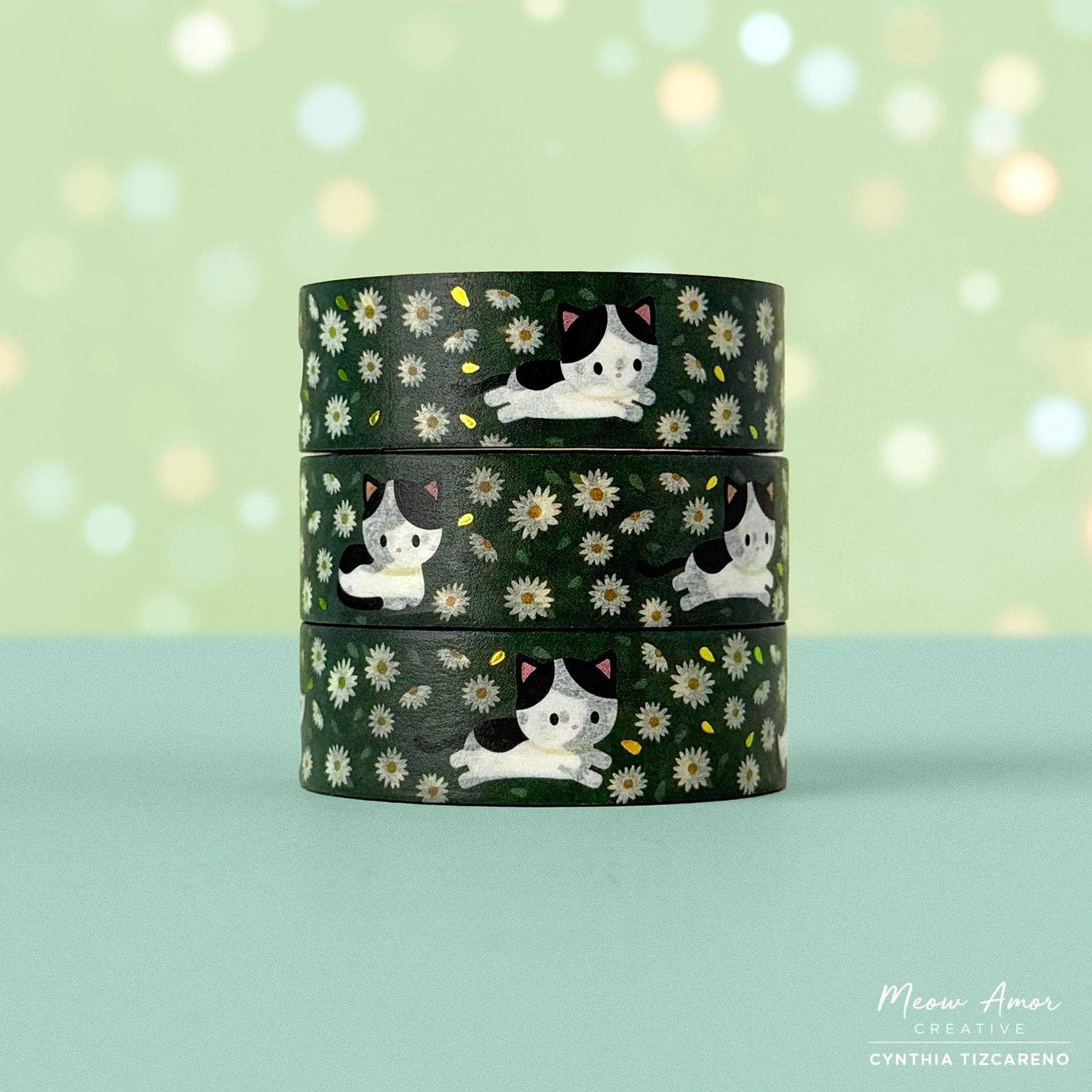 Cow Cat Field of Flowers Gold Foil Washi Tape by Meow Amor Creative | Papertail Fox