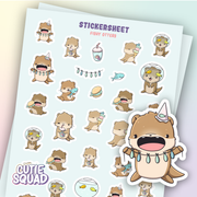 CutieSquad Fishy Otters matte vinyl sticker sheet featuring otters with fish and seaweed