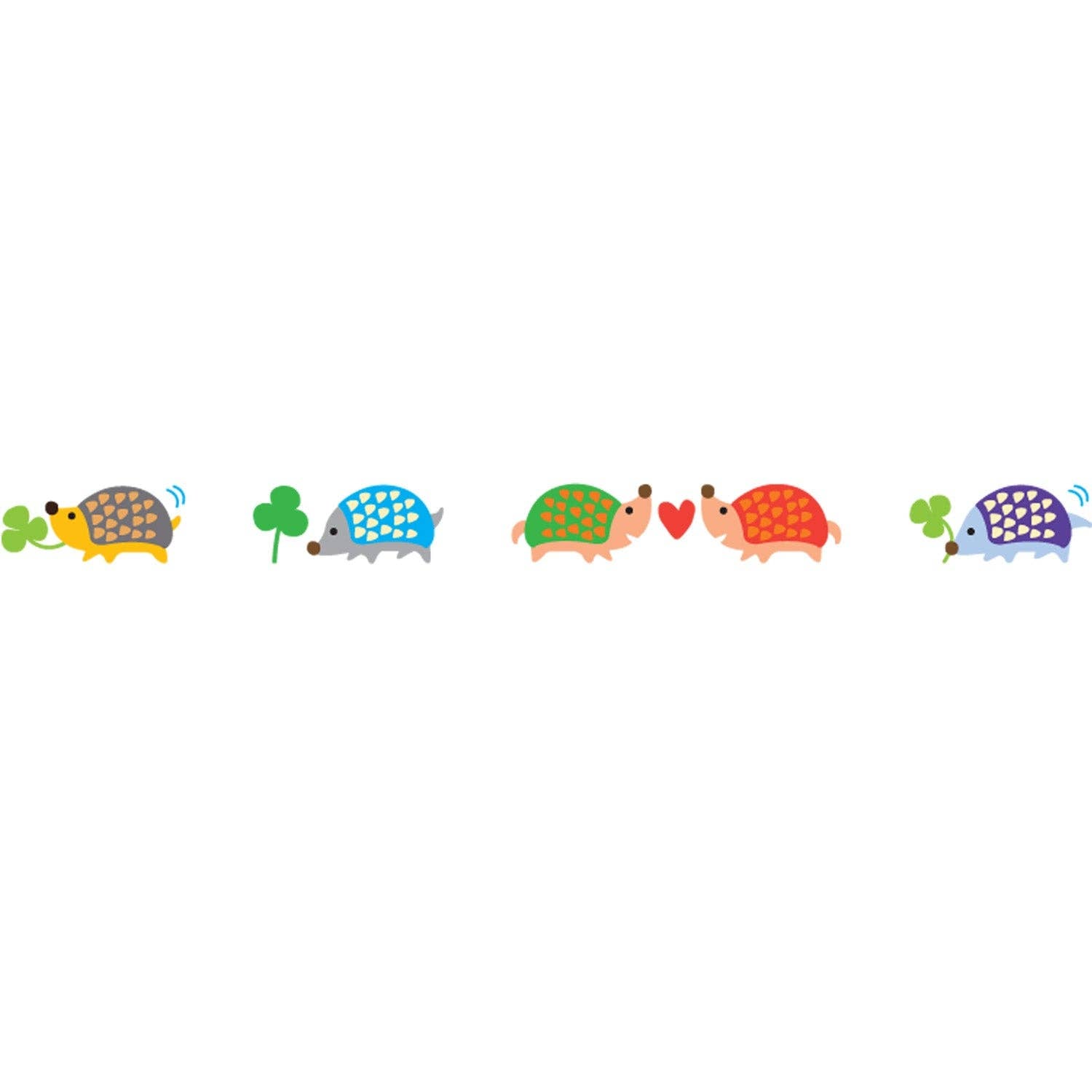 PLUS Deco Rush Tape in Hedgehogs design showing colorful patterned hedgehogs in polka dots and stripes