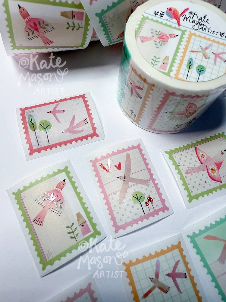Stamp Birds Washi Tape, 40mm with Glossy Detail | Kate Mason Artist