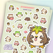 CutieSquad Owlbert in Fall matte vinyl sticker sheet featuring an owl character in autumn scenes