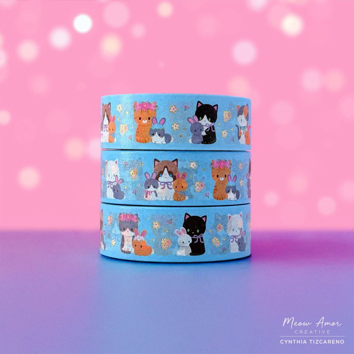 Spring Cats and Bunnies Gold Foil Washi Tape by Meow Amor Creative | Papertail Fox