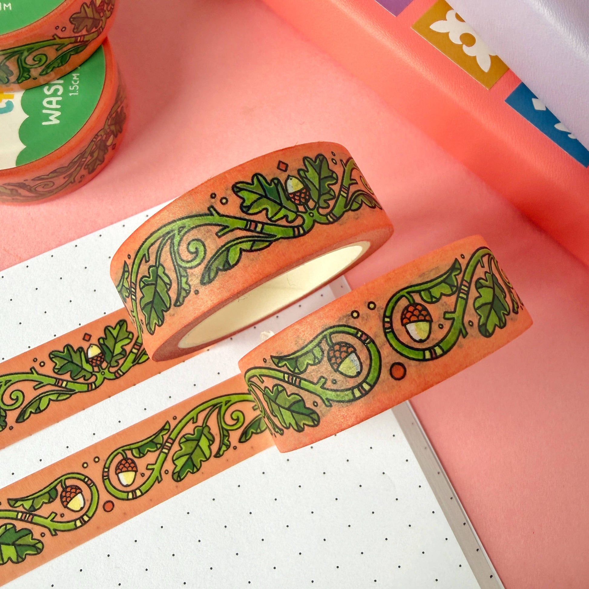 Oak Leaf and Acorn washi tape by Stacey McEvoy Caunt | oak leaf and acorn pattern | Papertail Fox