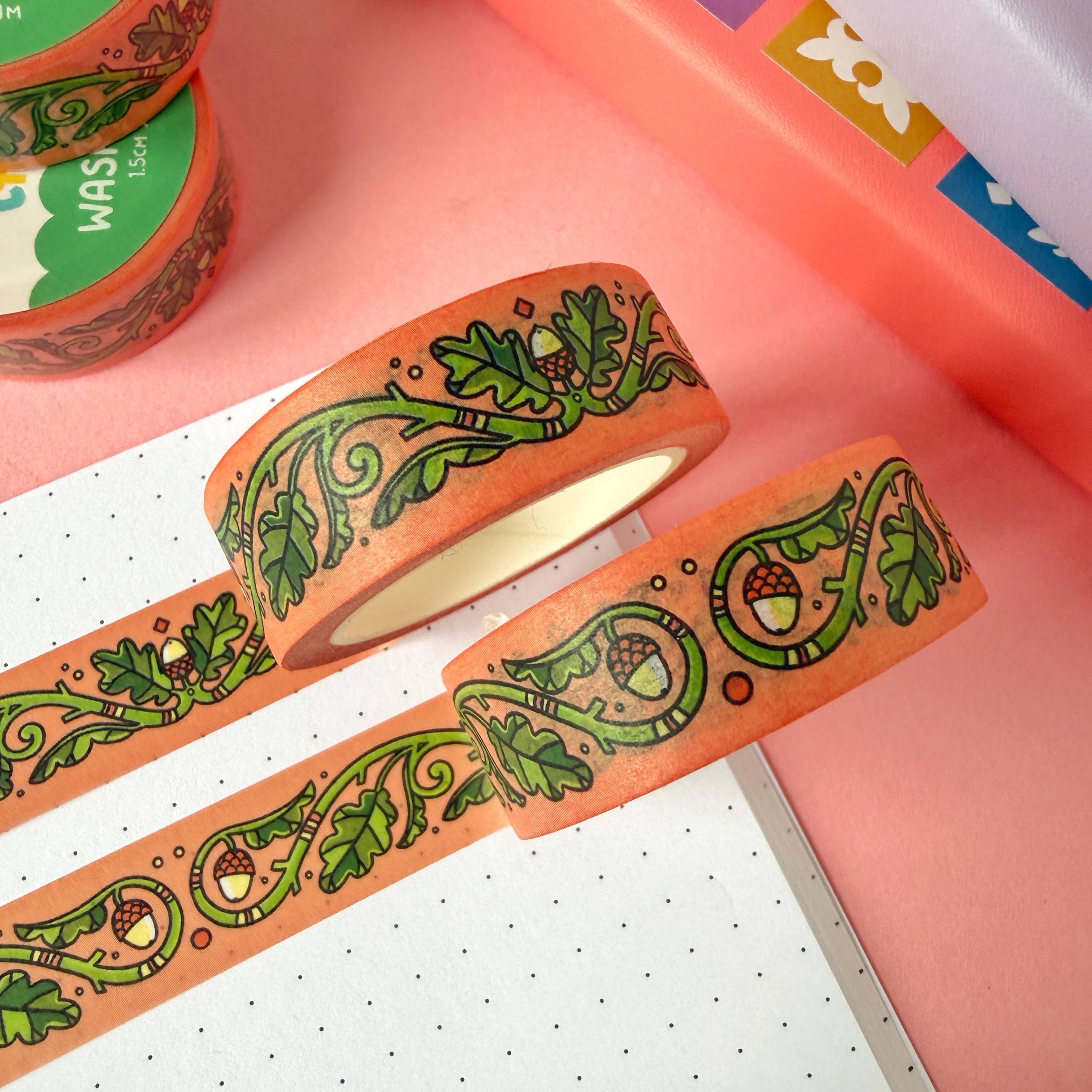 Oak Leaf and Acorn washi tape by Stacey McEvoy Caunt | oak leaf and acorn pattern | Papertail Fox