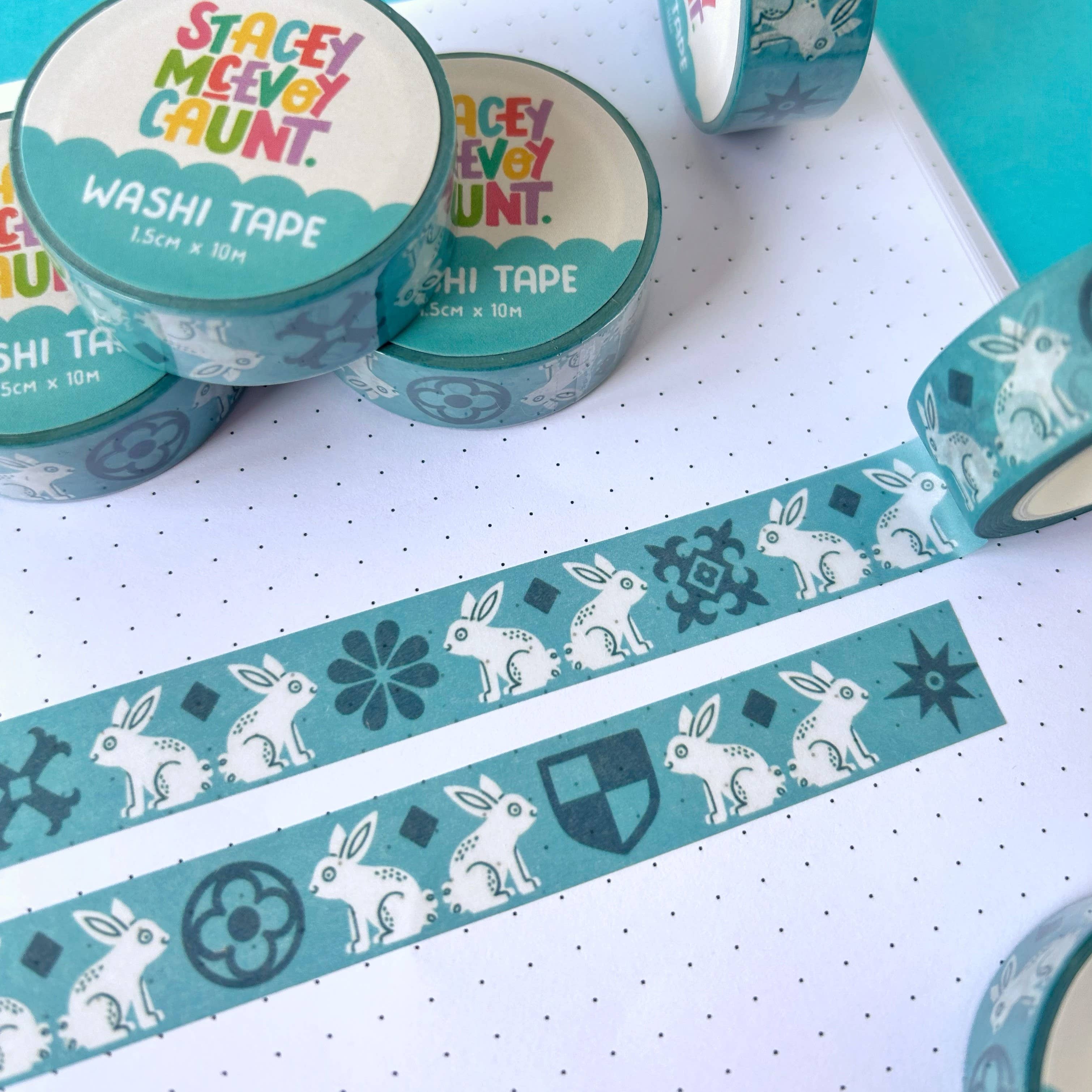 Blue Medieval Bunny washi tape by Stacey McEvoy Caunt | blue medieval bunny pattern | Papertail Fox