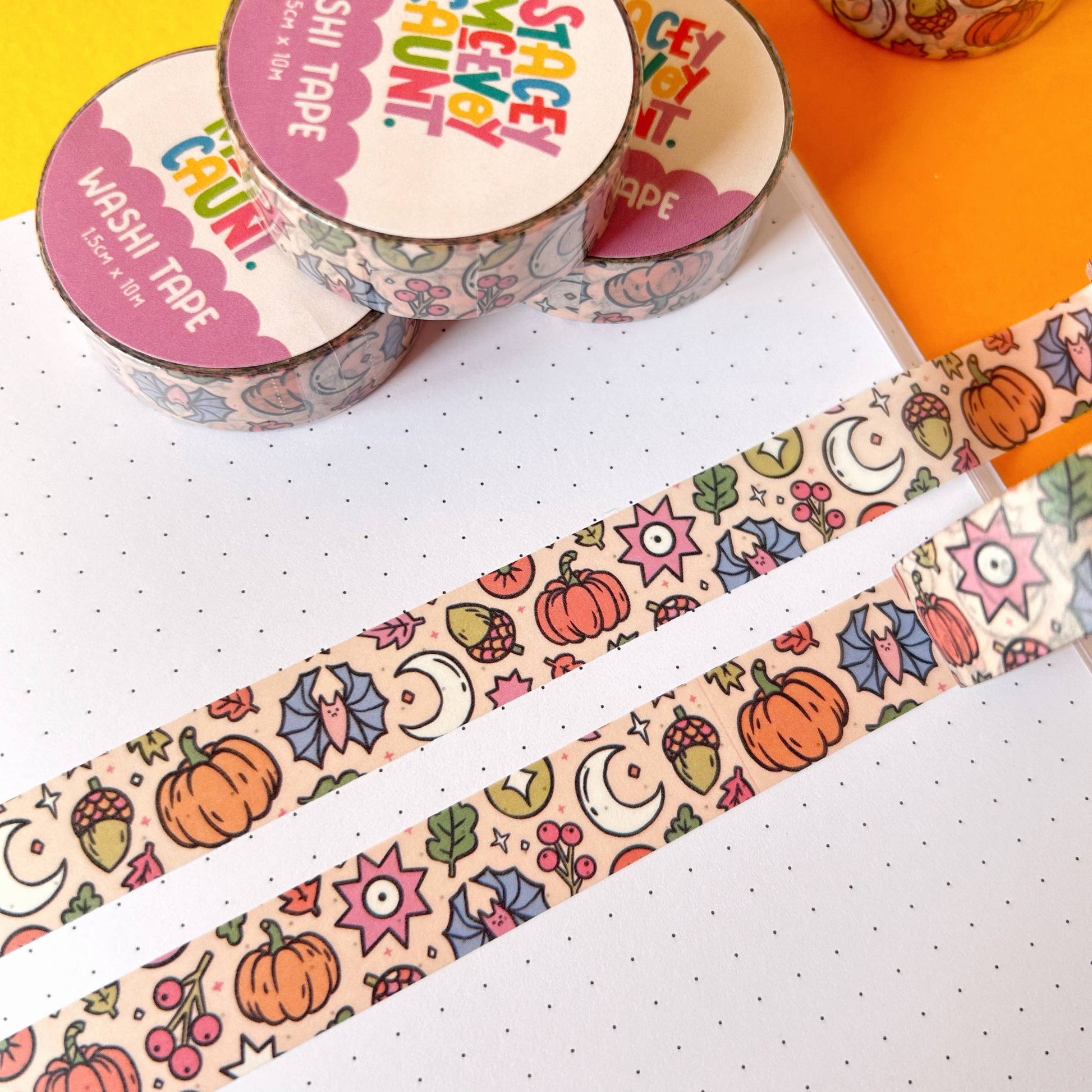 Autumn Pumpkin washi tape by Stacey McEvoy Caunt | pumpkins, bats, and leaves | Papertail Fox