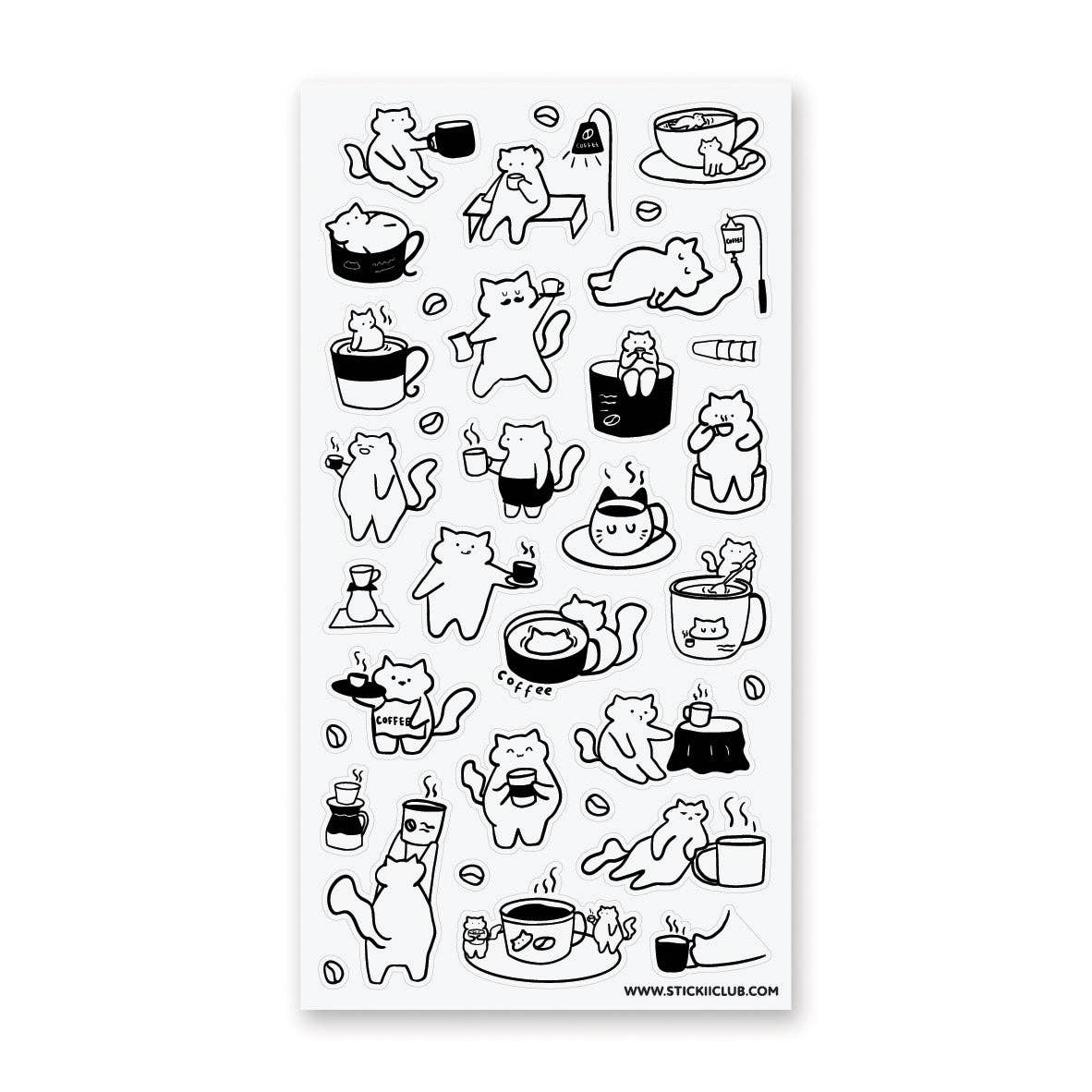 Caffeine Cats 2 Sticker Sheet by Stickii | Papertail Fox