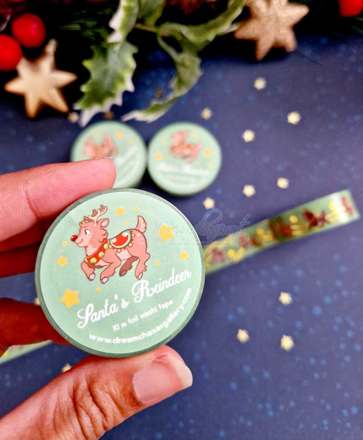 Santa's Reindeer Gold Foil Washi Tape