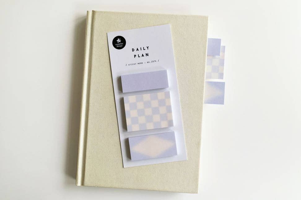 Periwinkle Checker 3 Pad Sticky Memo Set | Suatelier