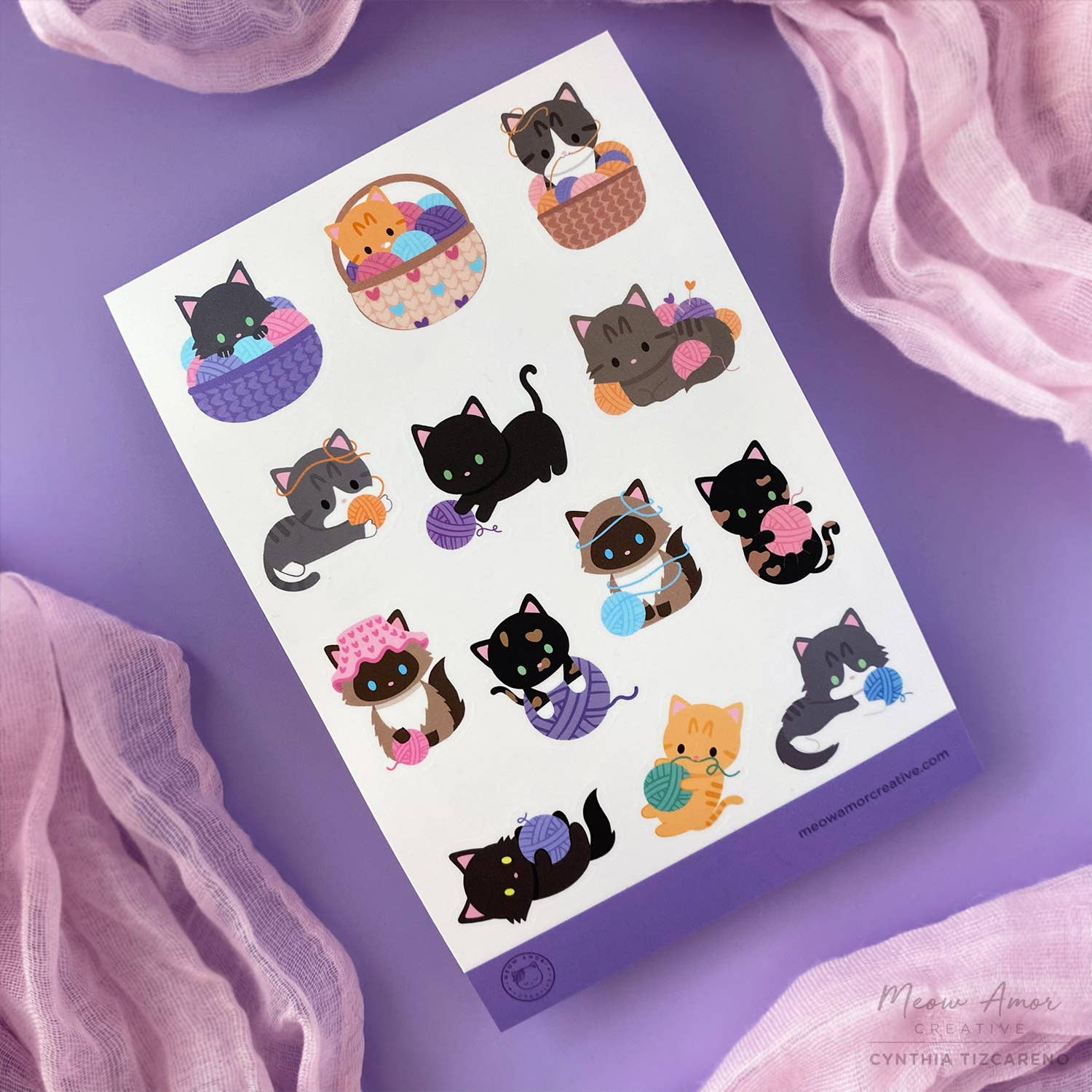 Yarn Cats Vinyl Sticker Sheet | Meow Amor Creative