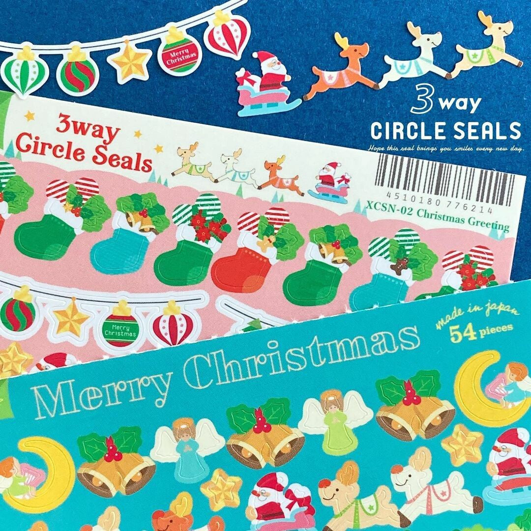 Christmas Greeting 3-Way Circle Stickers | Ryu-Ryu