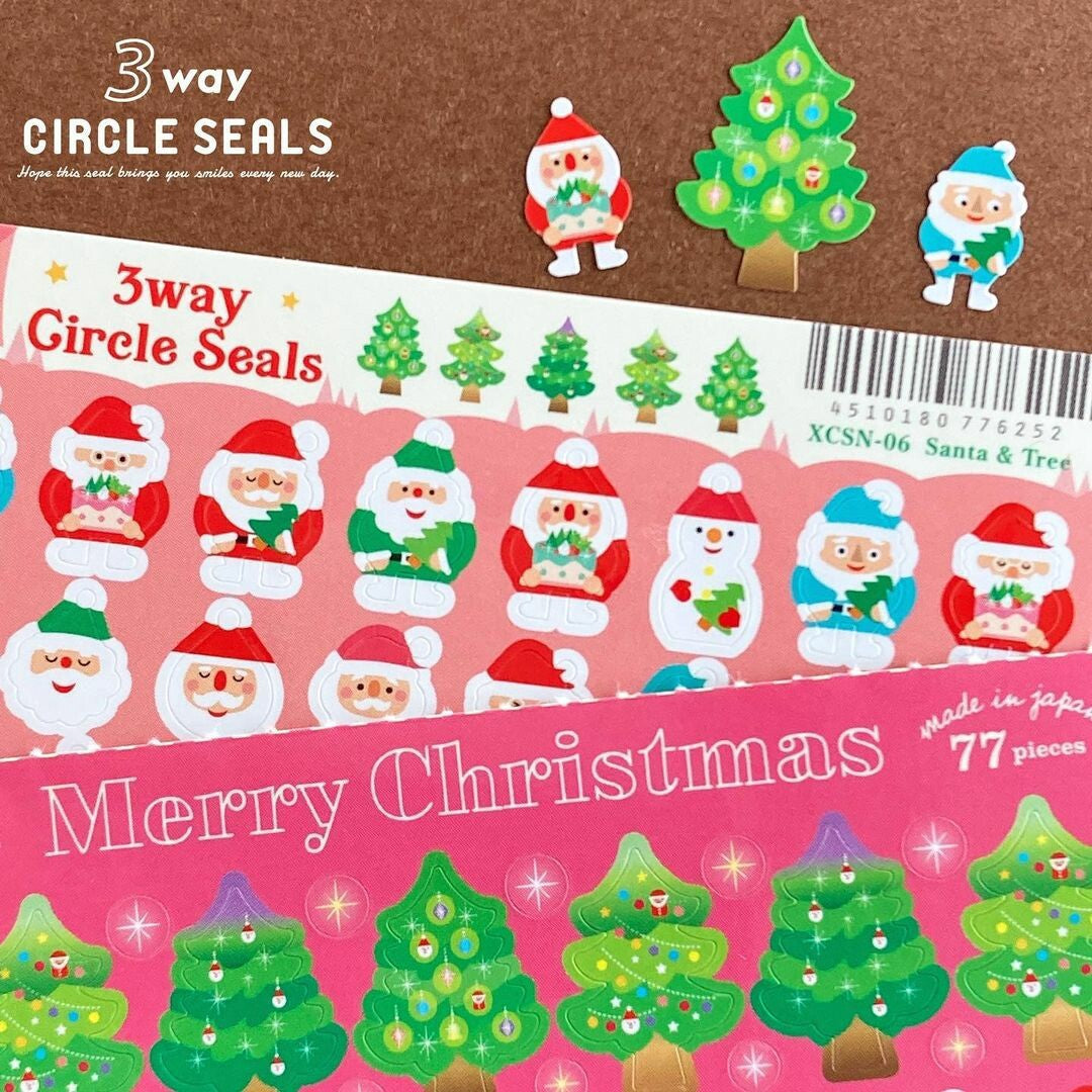 Santa and Tree 3-Way Circle Stickers | Ryu-Ryu