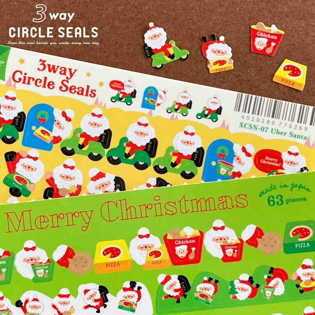 Delivery Santa 3-Way Circle Stickers | Ryu-Ryu