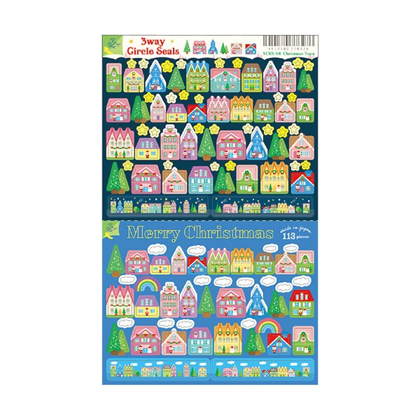 Christmas Town 3-Way Circle Stickers by Ryu-Ryu | Papertail Fox