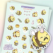 CutieSquad Happy Busy Bees matte vinyl sticker sheet featuring cheerful bees with flowers