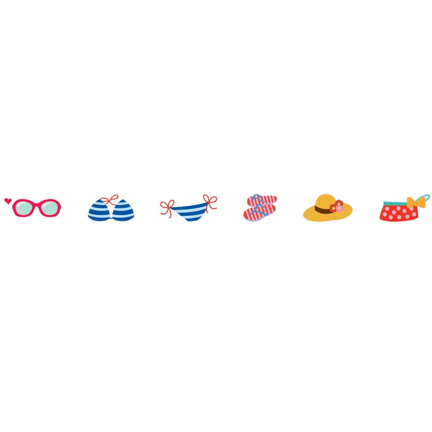PLUS Deco Rush Tape in Vacation design showing sunglasses sandals and beach accessories