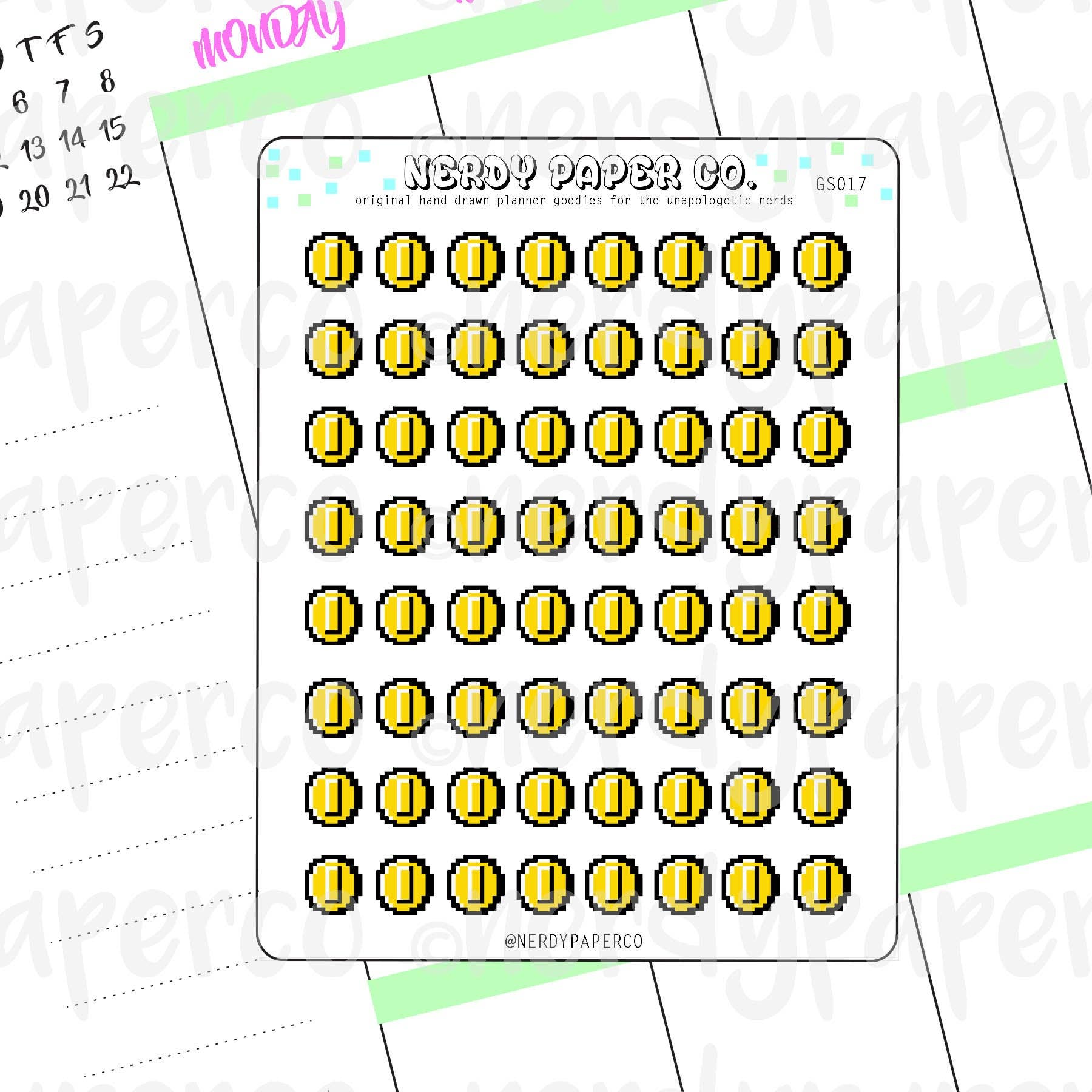 NINTENDO-INSPIRED COINS - Hand Drawn Planner Stickers - Deco | GS017