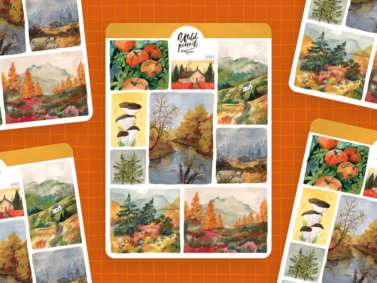Fall Landscapes Sticker Sheet by Wild Pencil Studio | Papertail Fox
