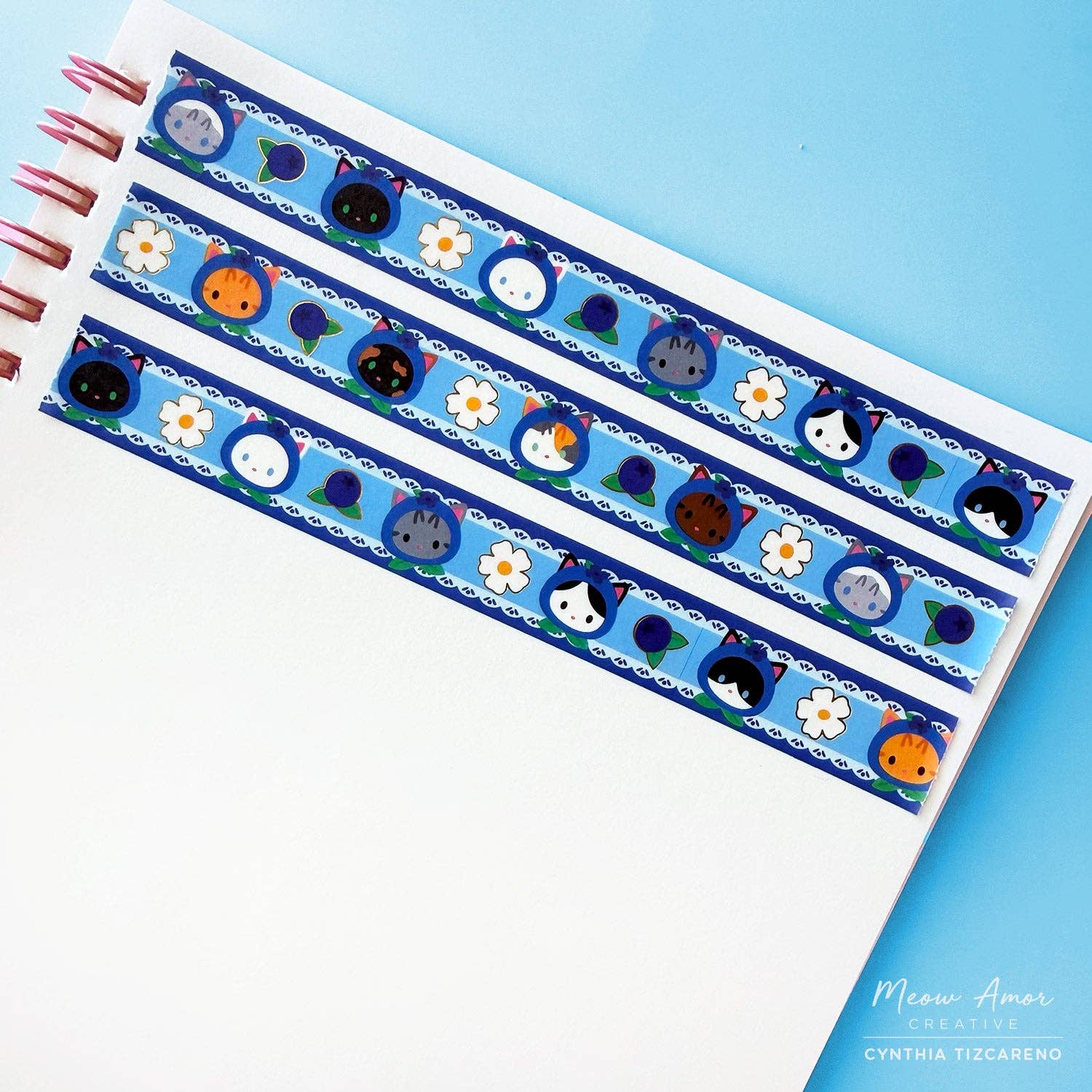 Blueberry Cats Gold Foil Washi Tape | Meow Amor Creative