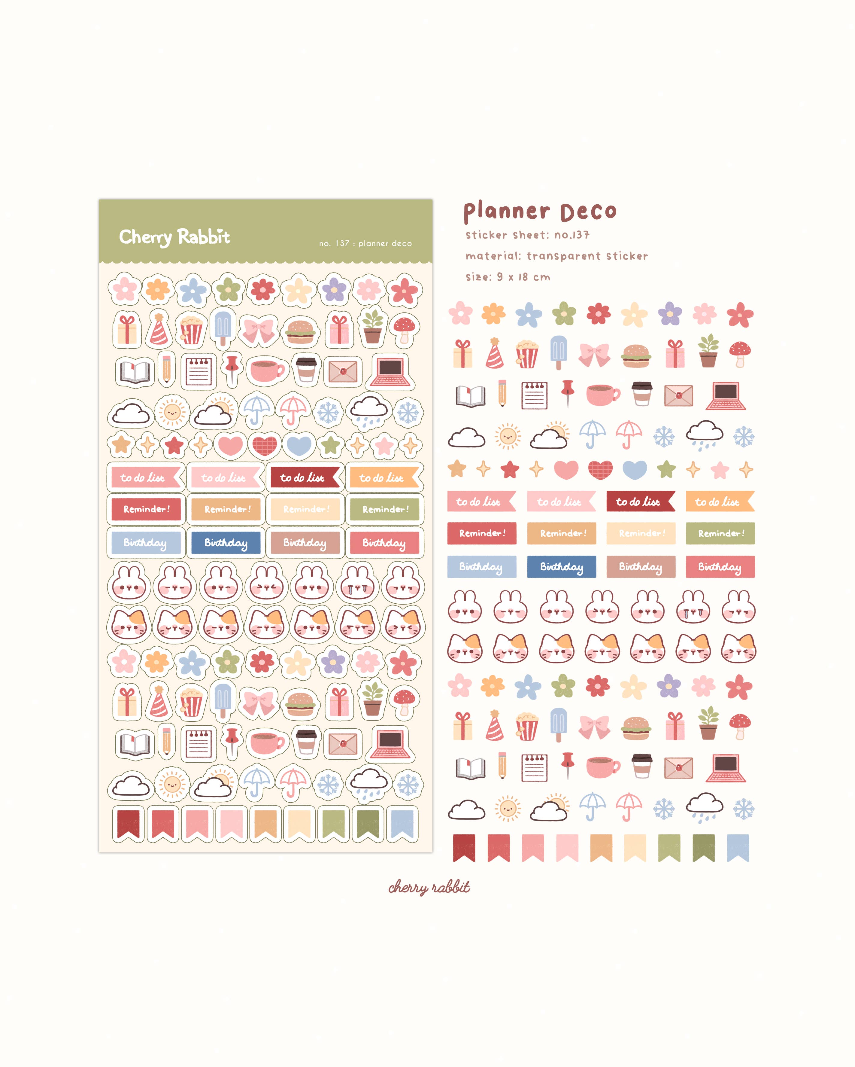Planner Deco Sticker Sheet no.137 by Cherry Rabbit | Papertail Fox