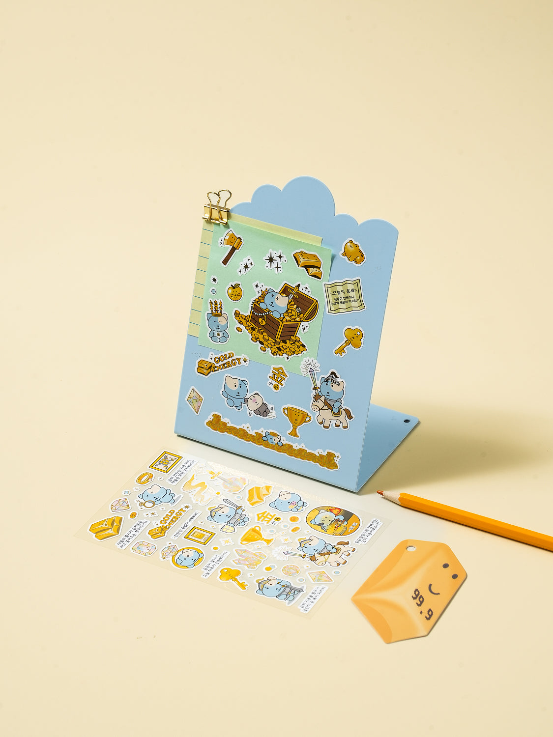 Gold Saju Fortune Cat 4 Sheet Sticker Set by Daiso | Papertail Fox