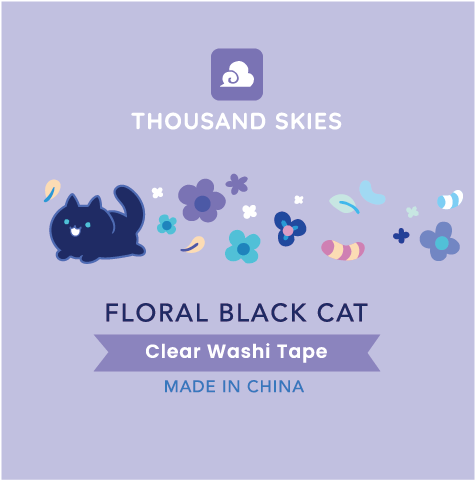 Floral Black Cat Clear PET Tape by Thousand Skies | Papertail Fox