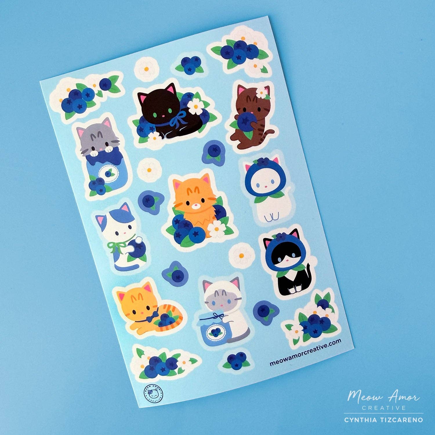 Blueberry Cats Vinyl Sticker Sheet | Meow Amor Creative