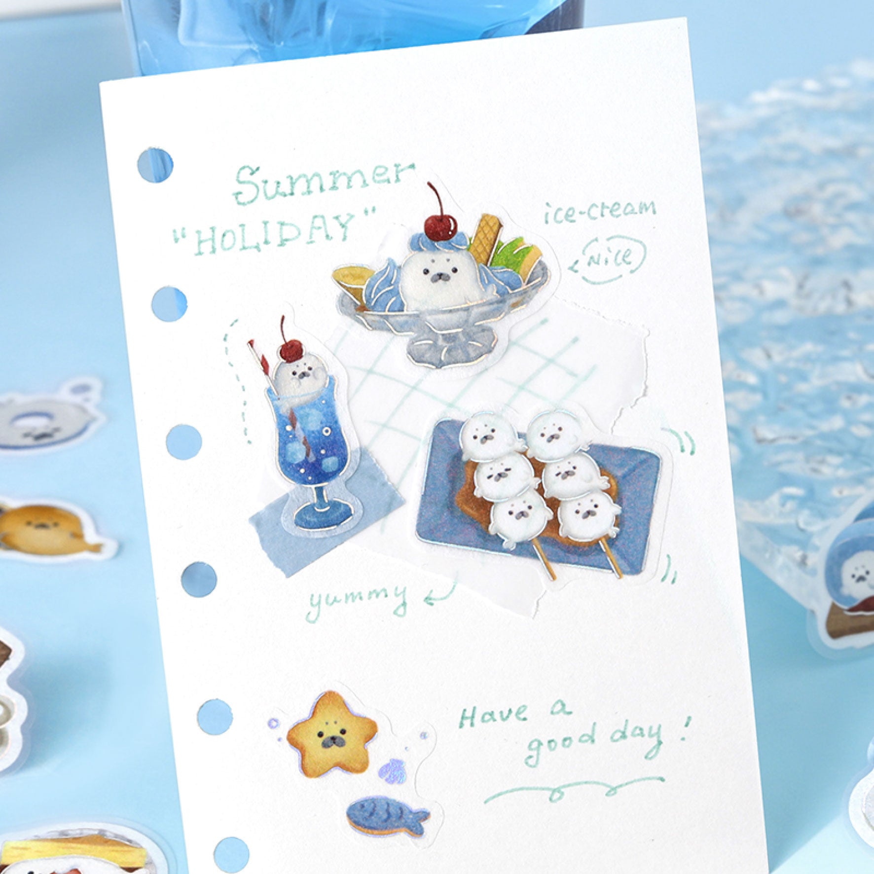 Fluffy Animals Foil Flake Stickers - Seal Sweets