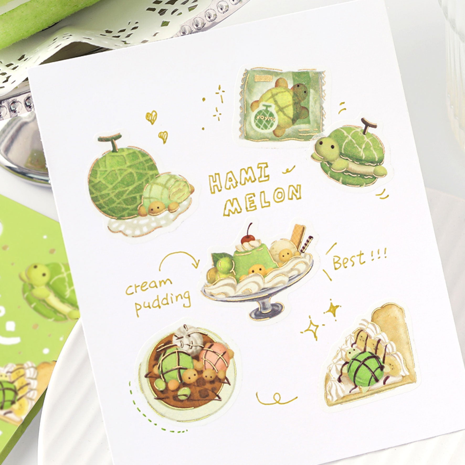 Fluffy Animals Foil Flake Stickers - Turtle Melon Bread