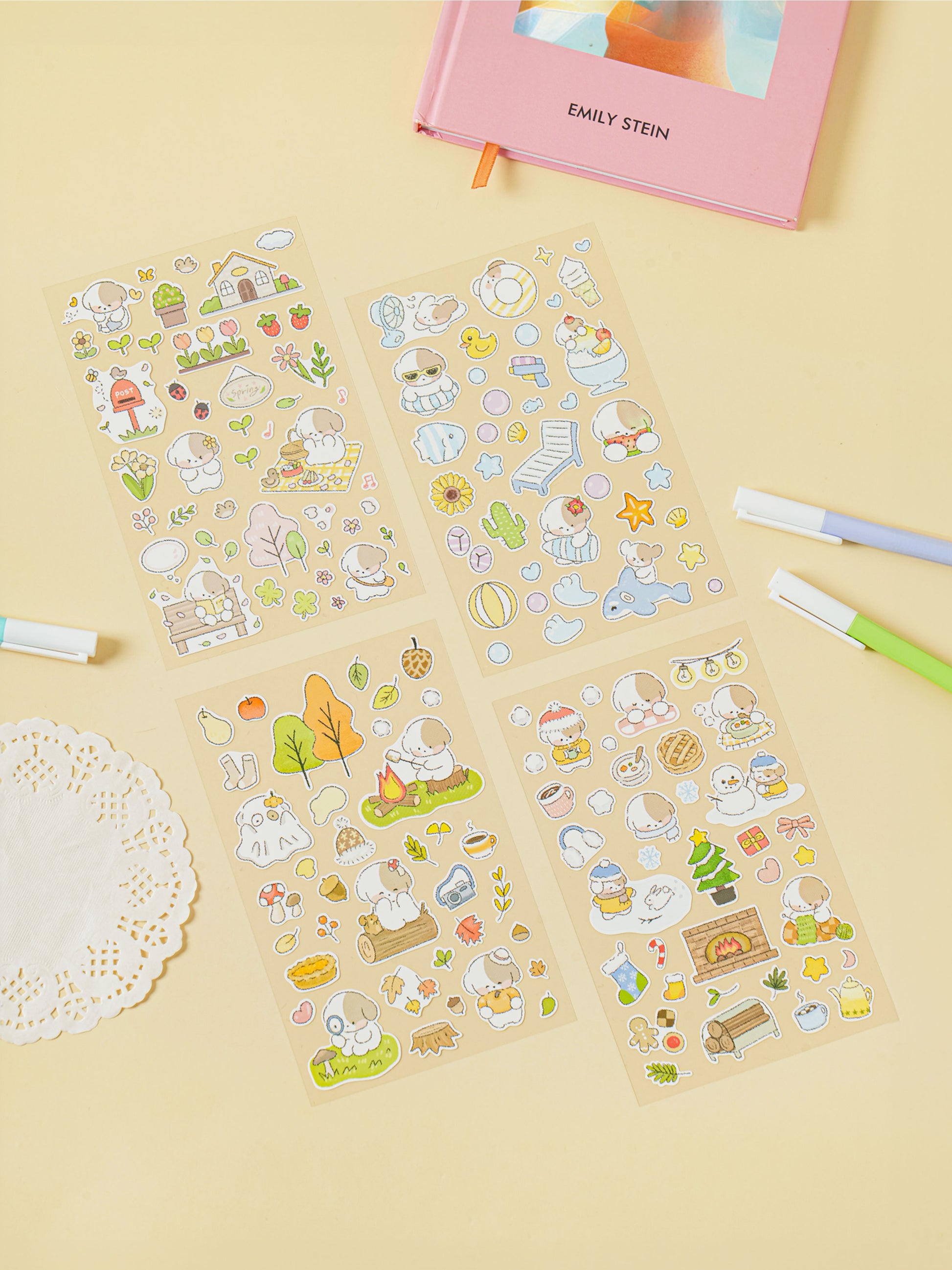 Four Seasons Puppy 4 Sheet Sticker Set by Daiso | Papertail Fox