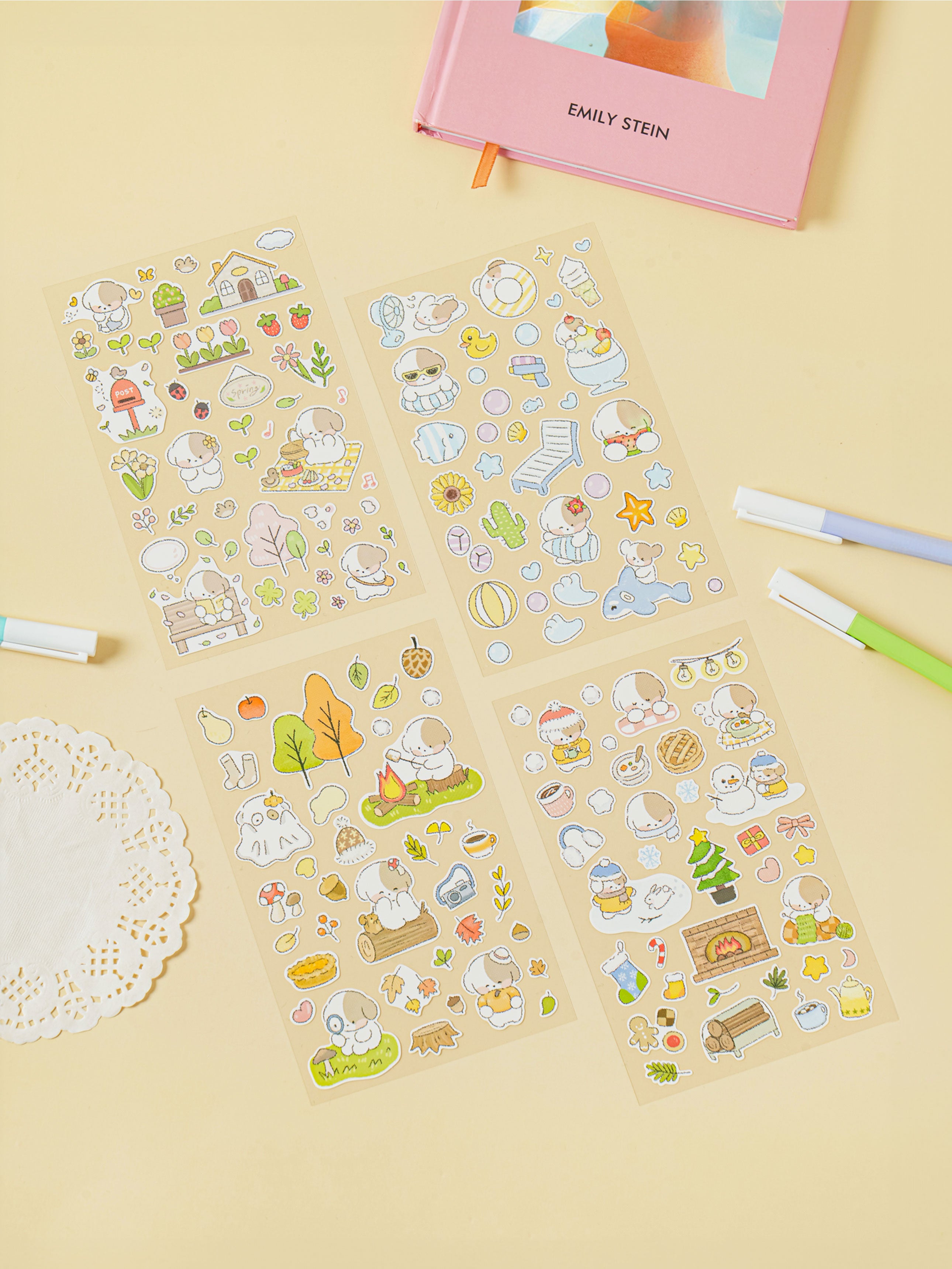 Four Seasons Puppy 4 Sheet Sticker Set by Daiso | Papertail Fox
