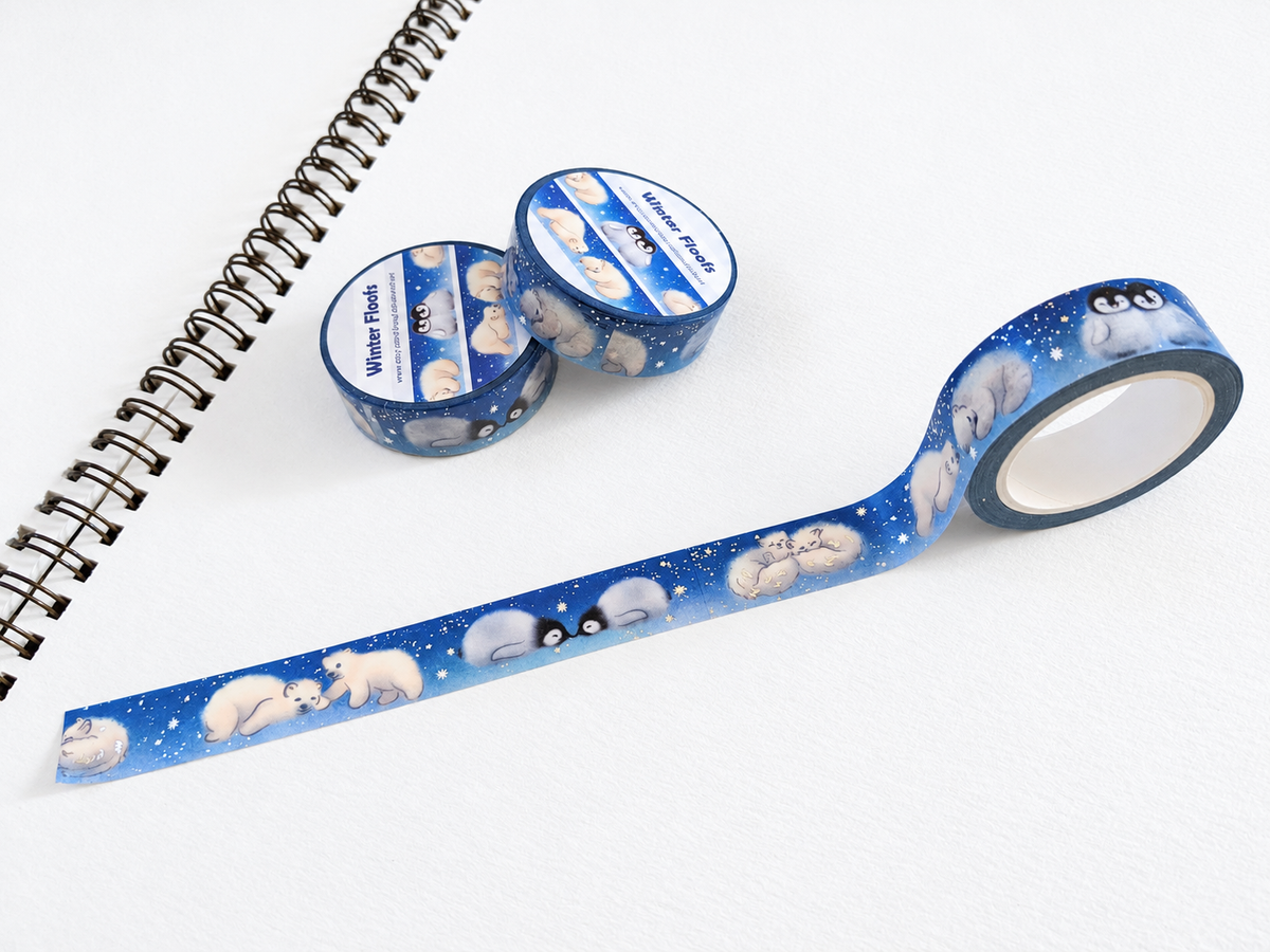 Cute Arctic Animals Foil Washi Tape, Winter Tape | Adrian Sloth Art