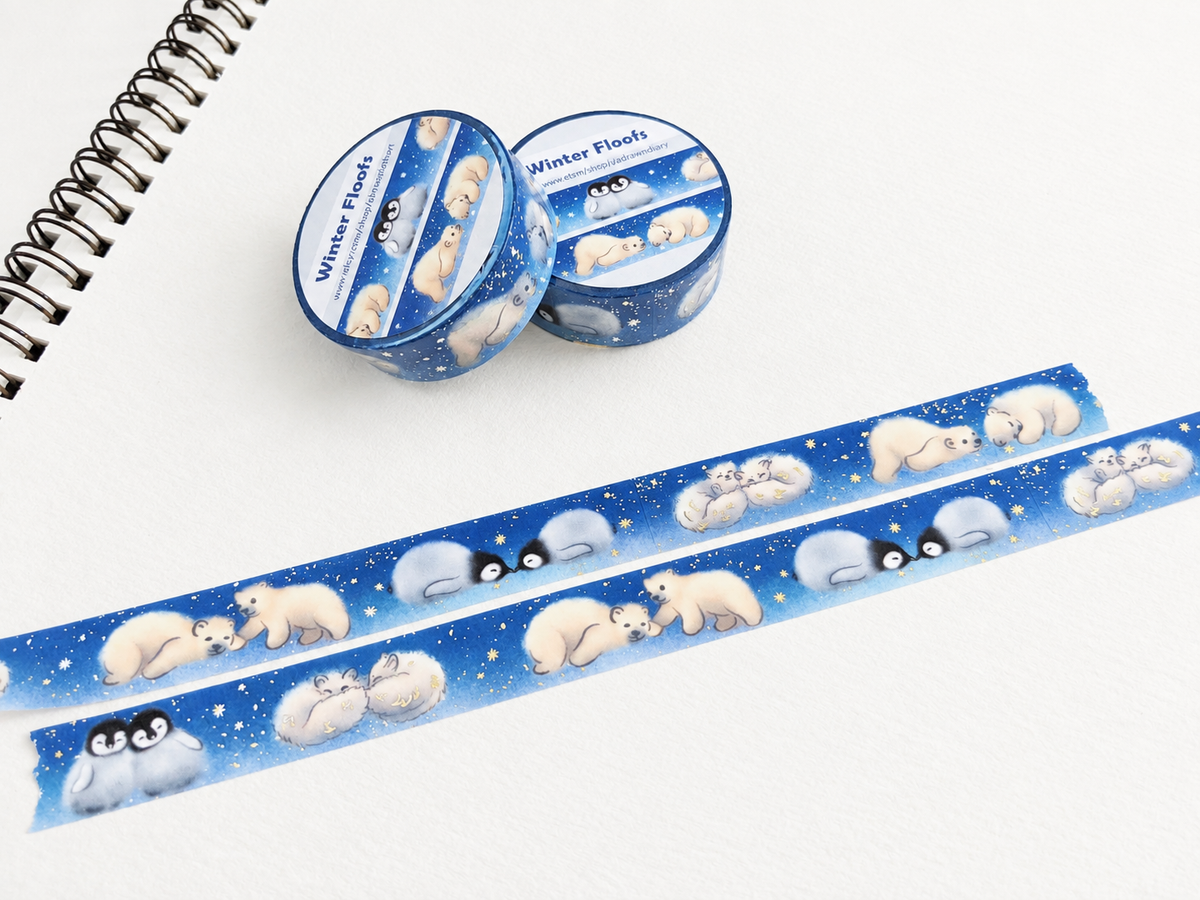 Cute Arctic Animals Foil Washi Tape, Winter Tape | Adrian Sloth Art