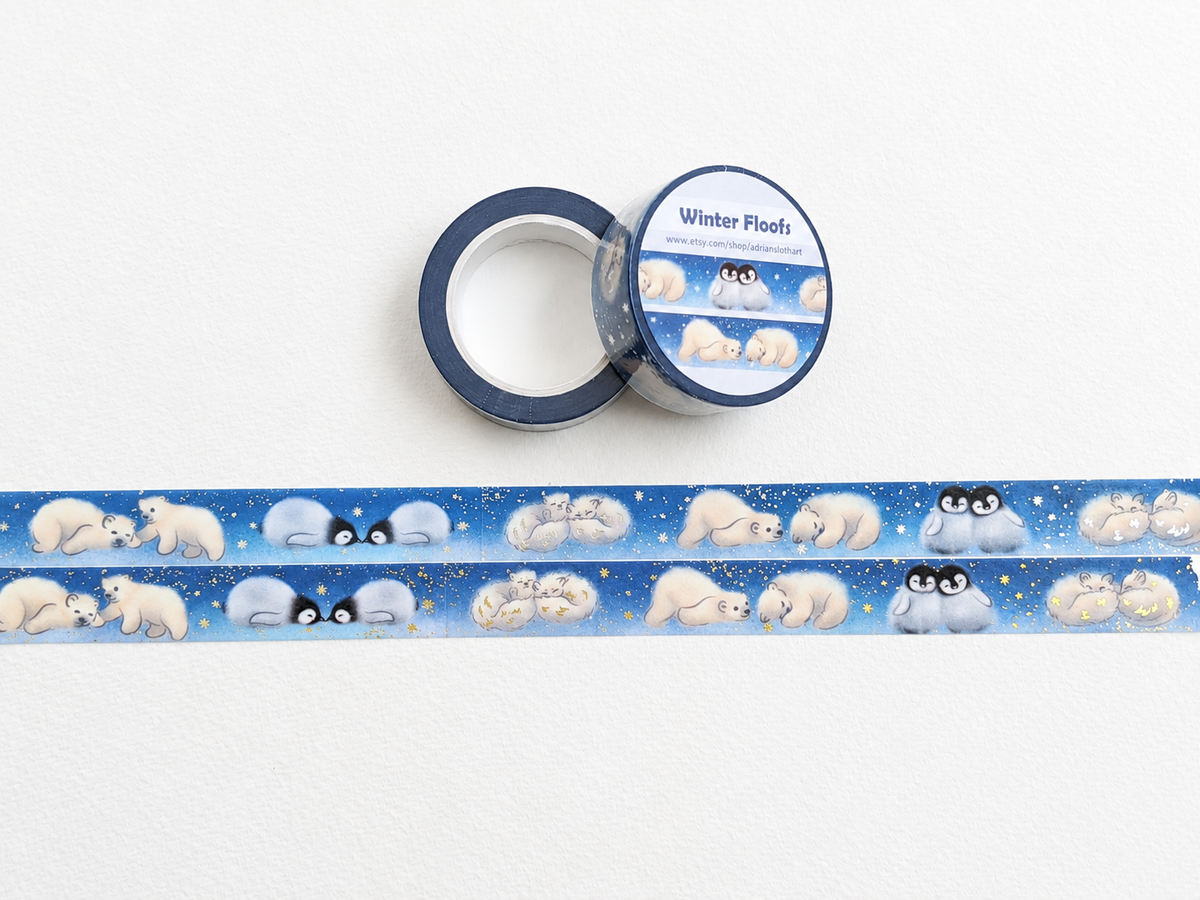 Cute Arctic Animals Foil Washi Tape, Winter Tape | Adrian Sloth Art