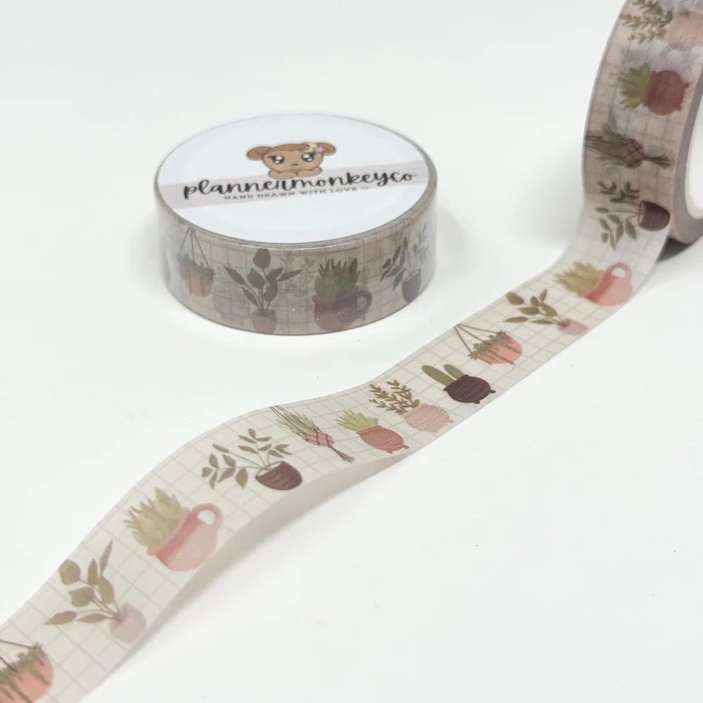 Boho Plant Grid Washi Tape | Planner Monkey Co