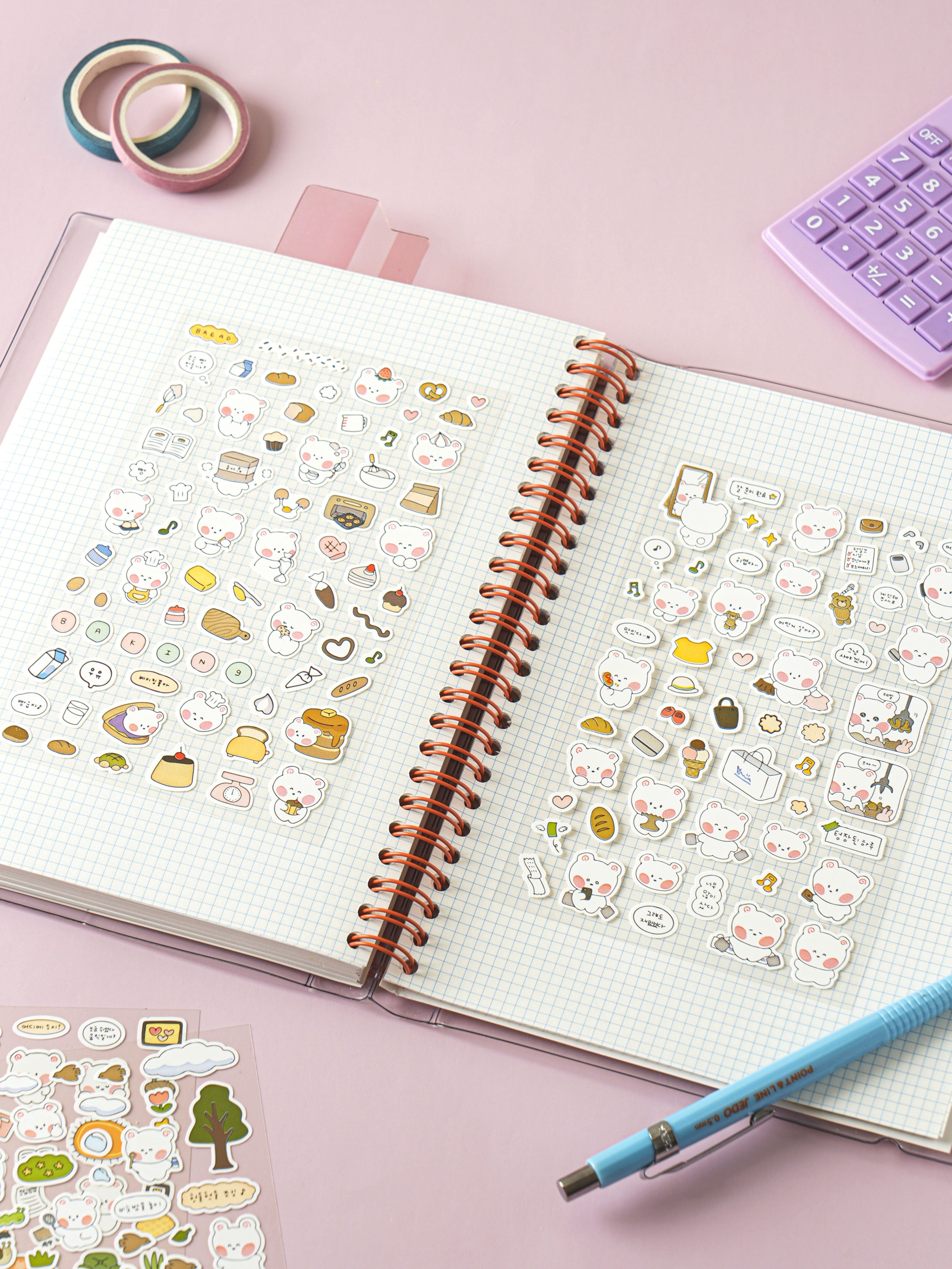 Rosy Cheek Bear Daily Life 4 Sheet Sticker Set by Daiso | Papertail Fox