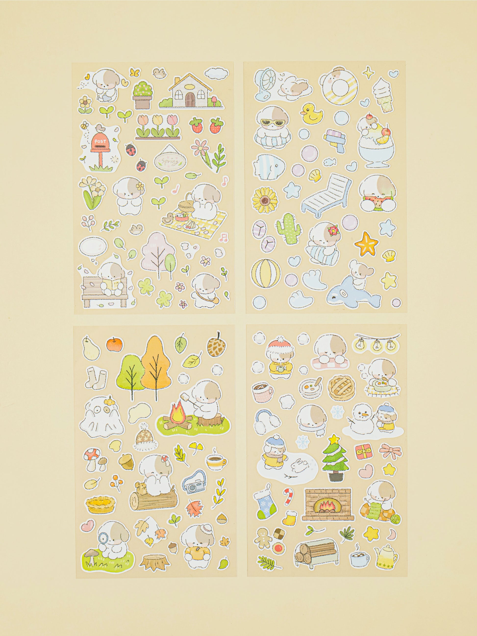 Four Seasons Puppy 4 Sheet Sticker Set by Daiso | Papertail Fox