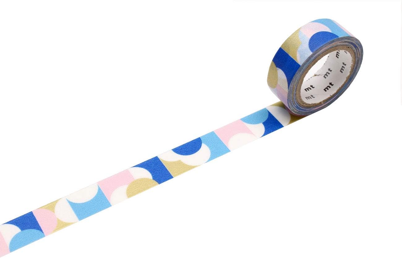 Half circle washi tape by MT | pink and blue geometric pattern with gold foil | Papertail Fox