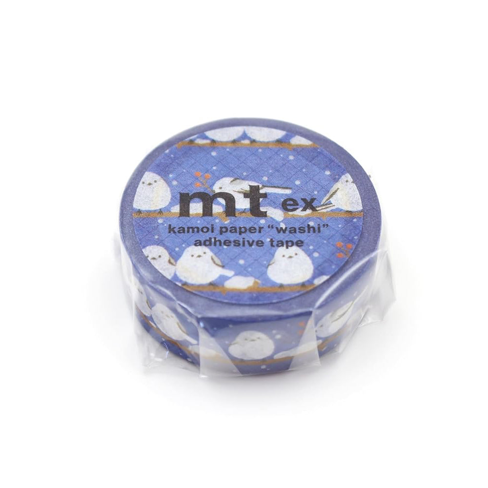 Shimaenaga snowy bird washi tape by MT | fluffy white birds on snowy branches | Papertail Fox