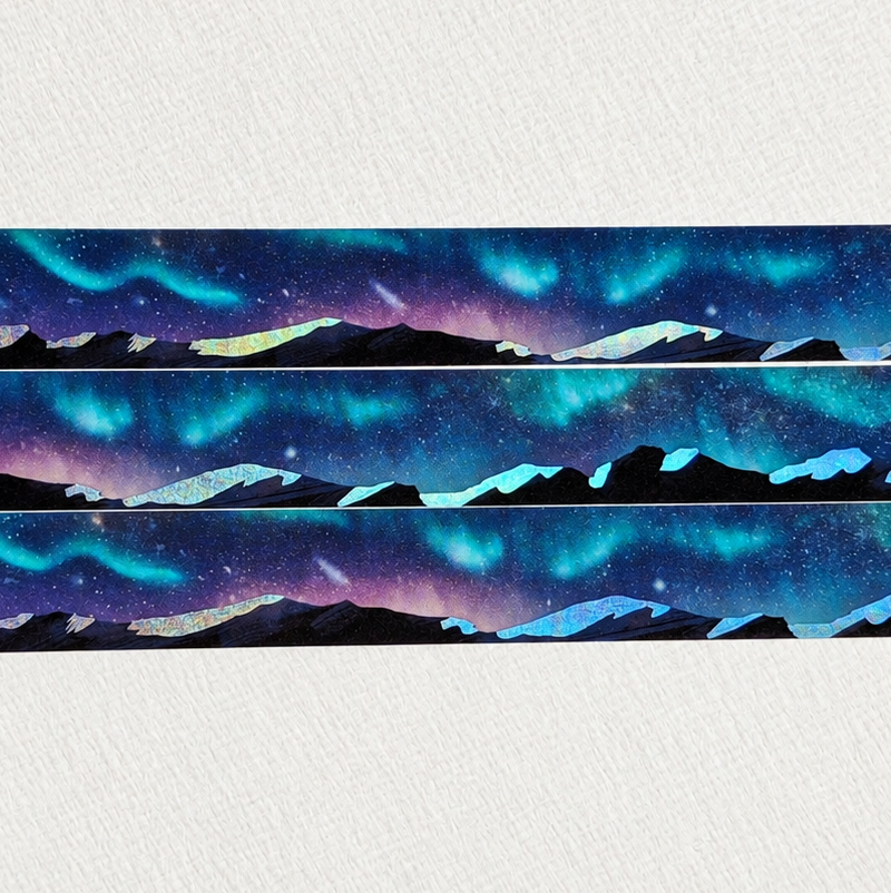 Holographic Foil Washi Tape, Aurora Mountain Landscape | Adrian Sloth Art