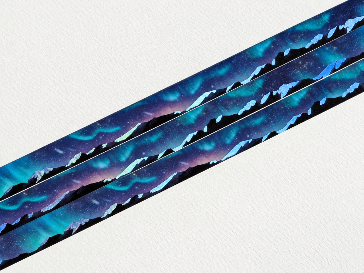 Holographic Foil Washi Tape, Aurora Mountain Landscape | Adrian Sloth Art