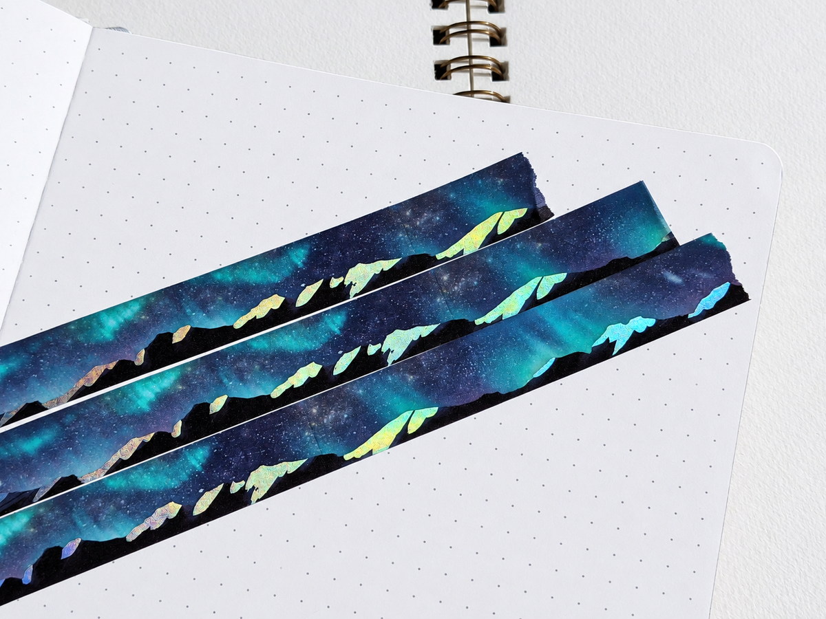 Holographic Foil Washi Tape, Aurora Mountain Landscape | Adrian Sloth Art