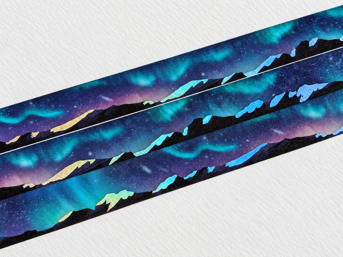 Holographic Foil Washi Tape, Aurora Mountain Landscape | Adrian Sloth Art