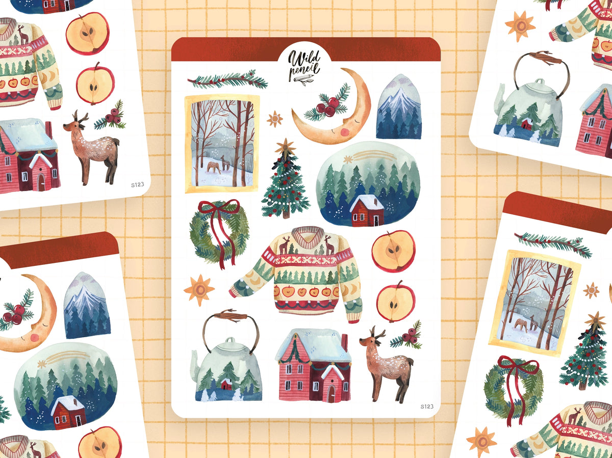 Cozy Christmas Sticker Sheet by Wild Pencil Studio | Papertail Fox