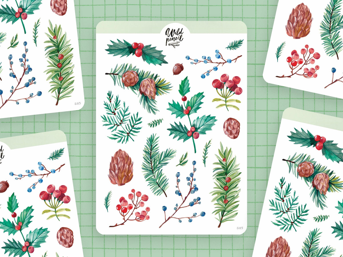 Winter Greenery Sticker Sheet by Wild Pencil Studio | Papertail Fox