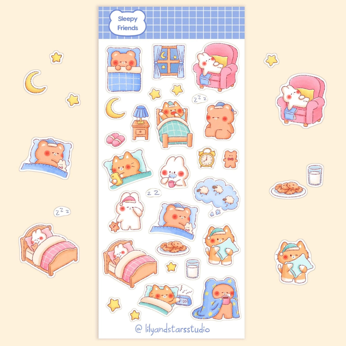 Sleepy Friends Sticker Sheet | Lily and Stars Studio